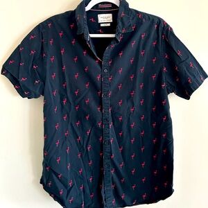 Navy flamingo button down